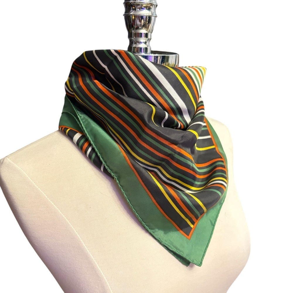 🔴 5 for $40 SALE! 
Vintage Brown & Green’s Striped Polyester Square Scarf - Picture 5 of 11